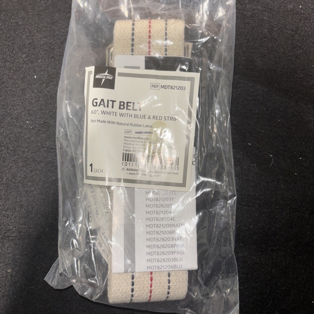 Medline 60" Gait Belt White with Blue and Red Stripe